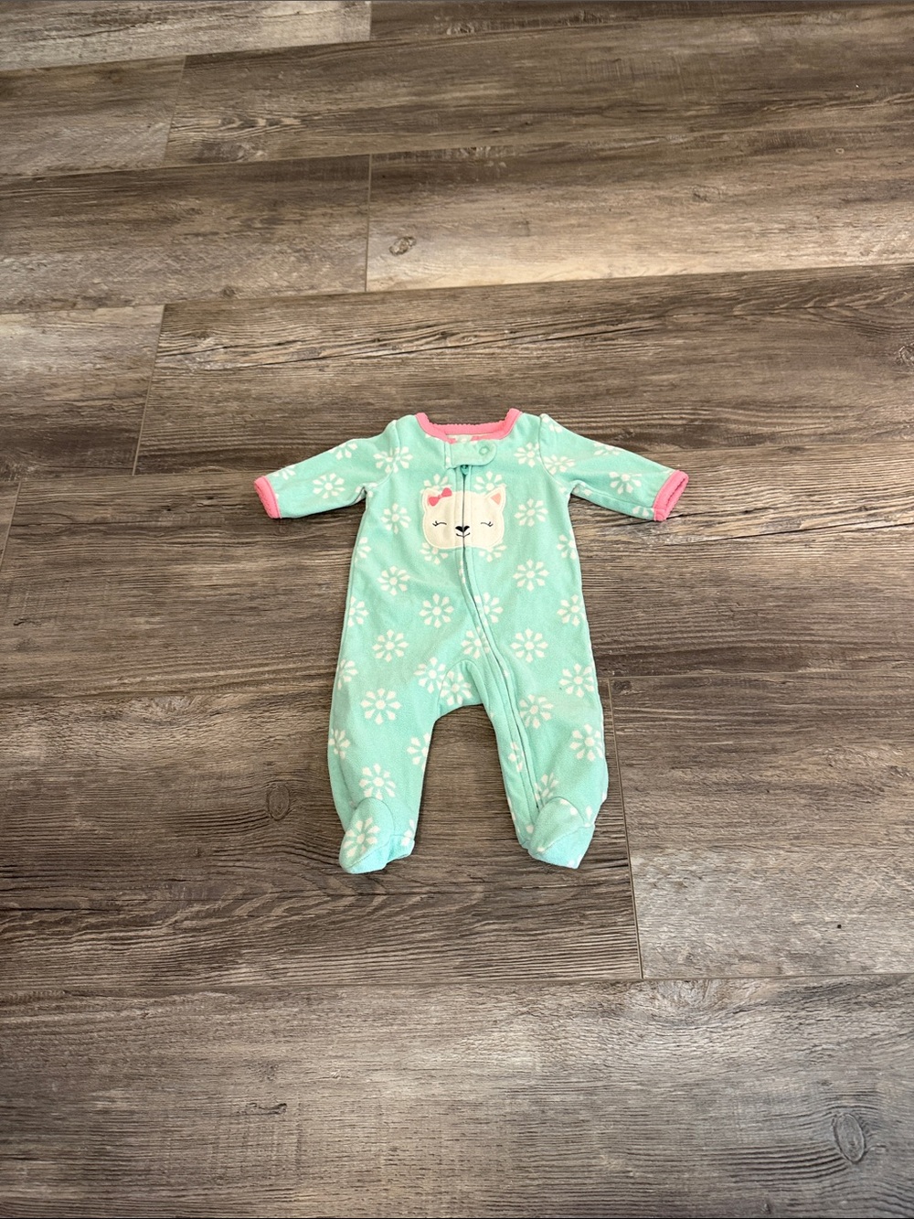 Carters Mint Floral Baby One-Piece‎ with Pink Trim